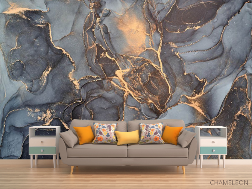 Фотообои Серый флюид с золотом - 1