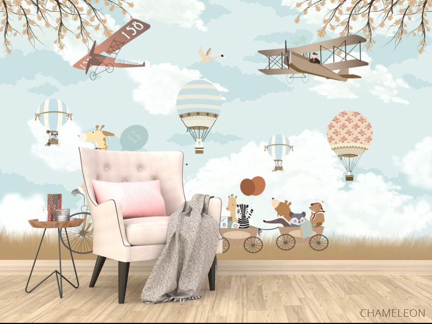 Фотообои Звери на велосипеде и воздушные шары - 4