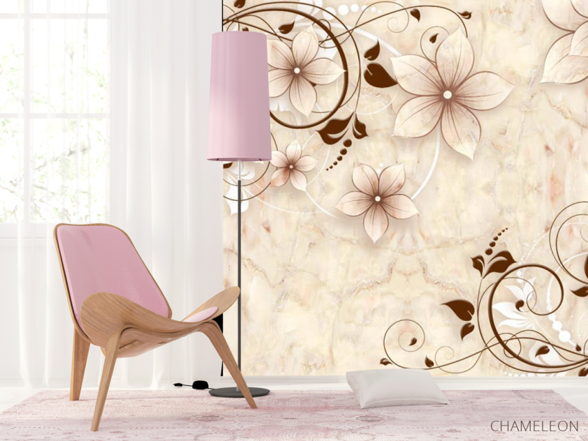 Фотошпалери квіти на тлі мармуру - 4