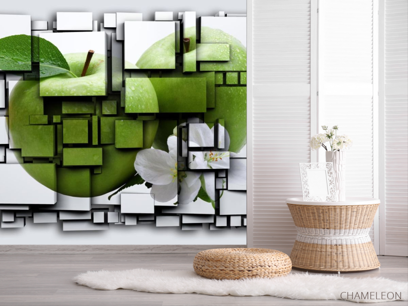 Фотошпалери яблуко на кубах 3Д - 2