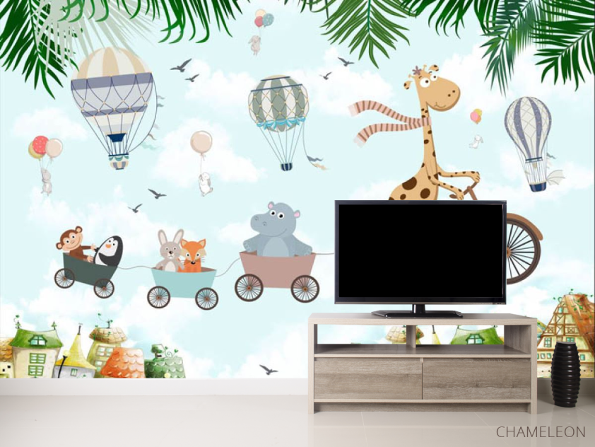 Фотообои Жирафик и домики - 2