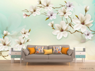 Фотообои Белые магнолии на бирюзовой стене - 1