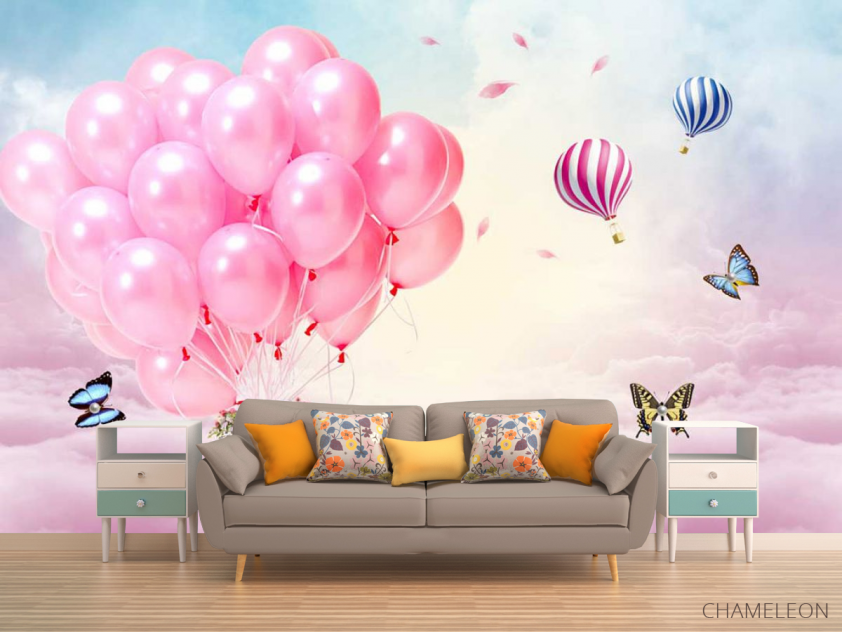 Фотообои Розовые воздушные шарики в небе - 1