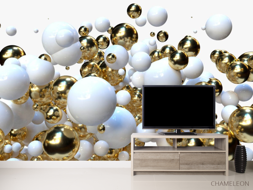 Фотообои Бело-золотые 3д шары - 2