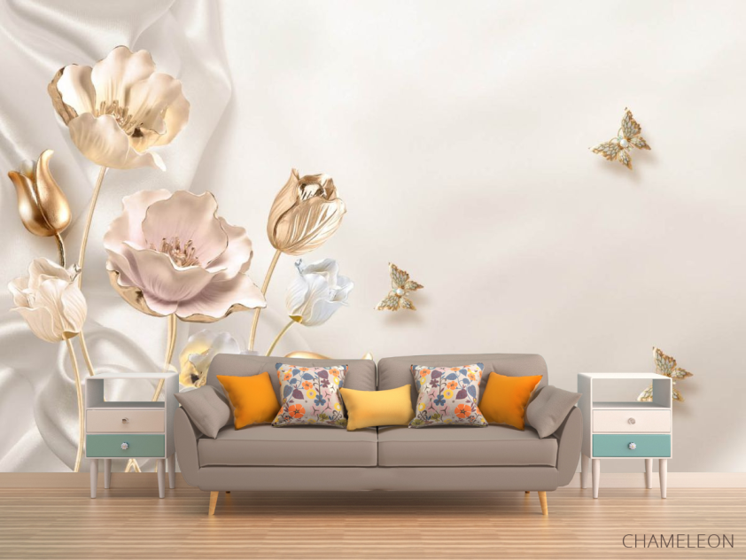 Фотообои Золотые 3д цветы - 1