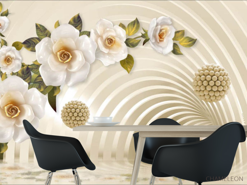 Фотошпалери 3Д тунель з квітами - 1