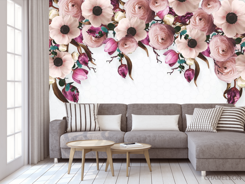 Фотообои Розовый микс из цветов - 3