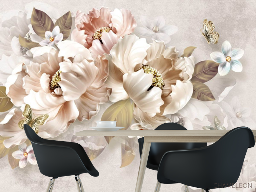 Фотошпалери золоті 3Д квіти - 1