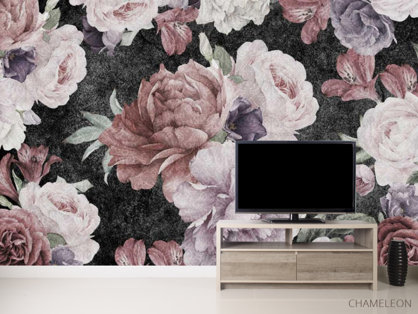 Фотообои Винтажные цветы на черном - 2