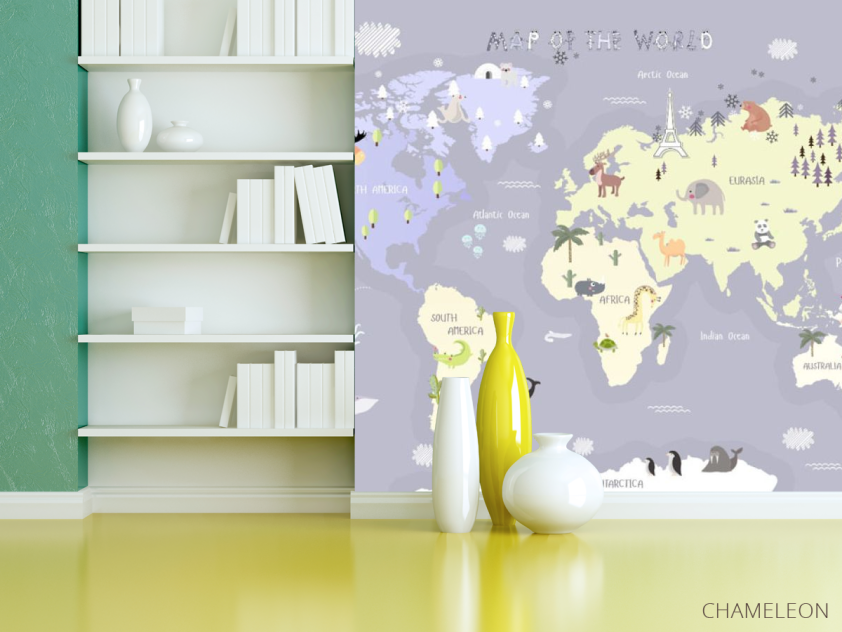 Фотошпалери фіолетова дитяча карта англійською - 3