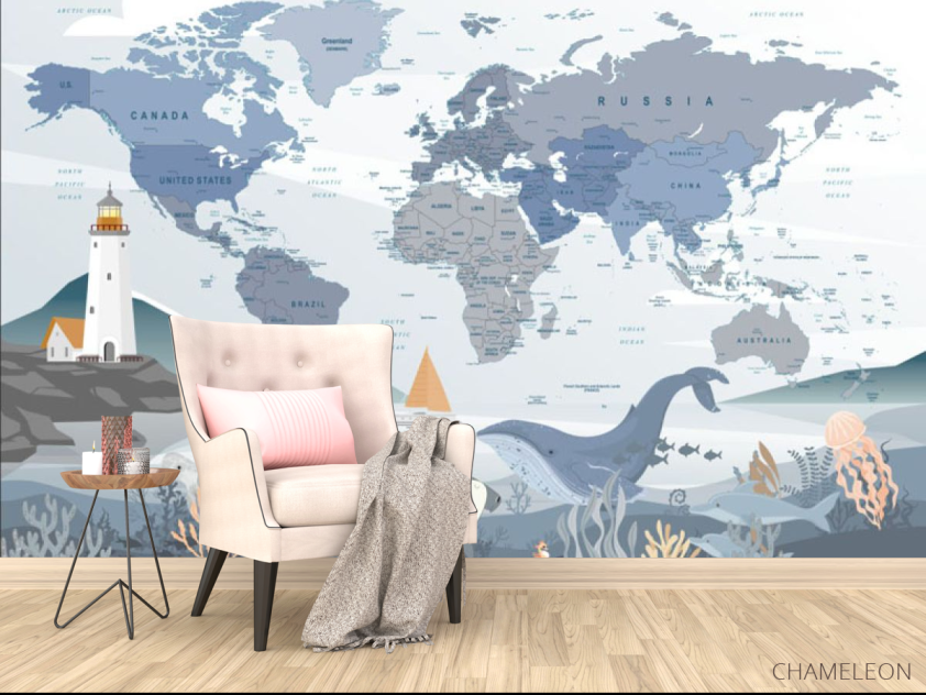 Фотообои Карта на английском в морском стиле на английском - 4