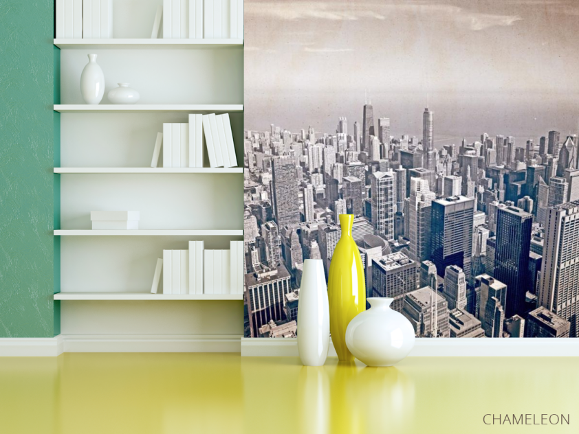 Фотошпалери мегаполіс над океаном стара папір - 3