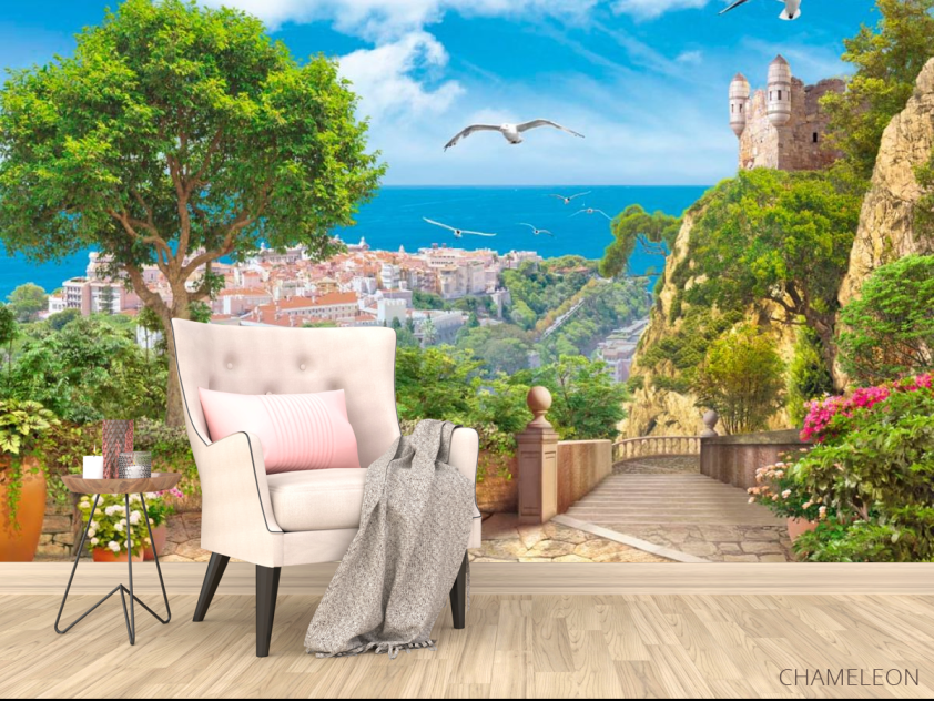 Фотообои Город, чайки, деревья - 4