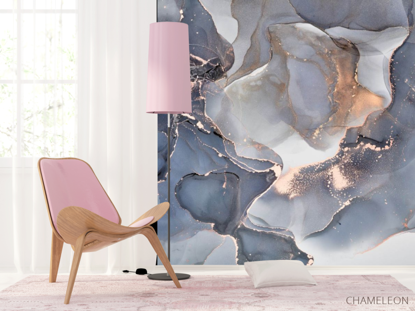 Фотошпалери Сірий флюїд з золотом - 4