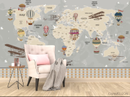 Фотообои Карта детская с самолетами и слоями по русски - 4