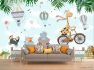 Фотообои Жирафик и домики - 1