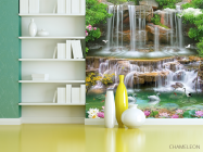 Фотошпалери 3Д водоспад і лебеді - 3