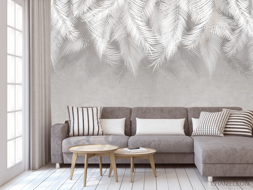 Фотообои серые листья на стену - 3