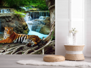 Фотошпалери тигр біля водоспаду - 2