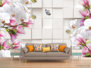 Фотообои Магнолии на фоне 3д квадратов - 1