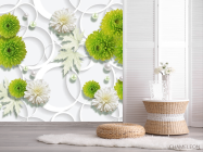 Фотошпалери зелені квіти на тлі білих кіл - 2