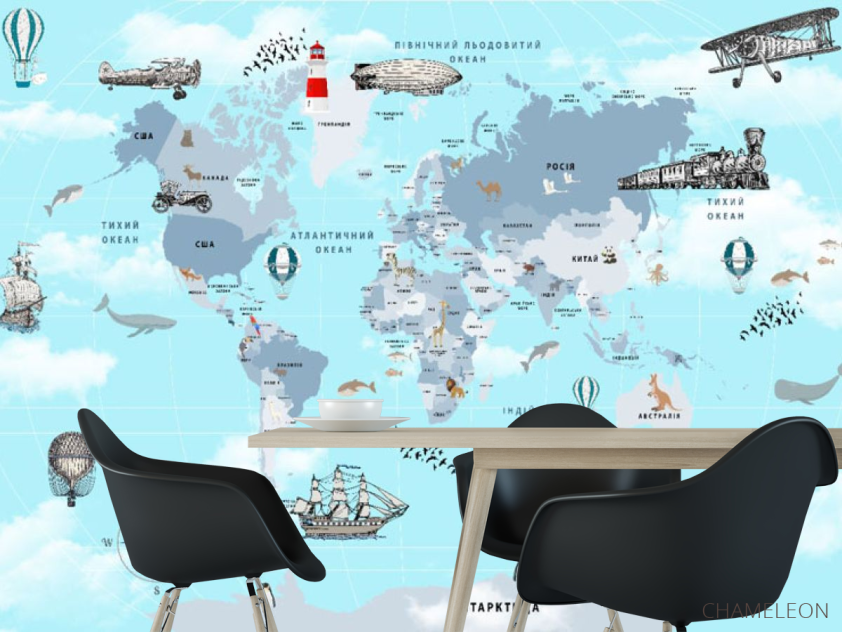 Фотошпалери блакитна карта дитяча українською - 1