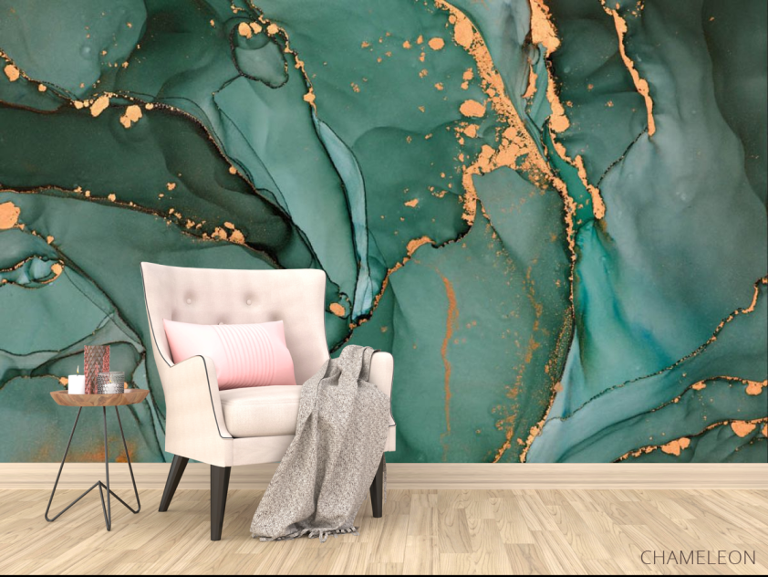 Фотообои бирюзовый флюид с золотом - 4