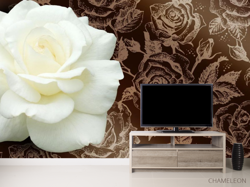 Фотообои Огромная белая роза и паттерн - 2