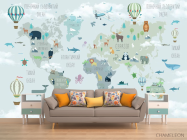 Фотообои Карта детская в зелено-синем оттенке - 1