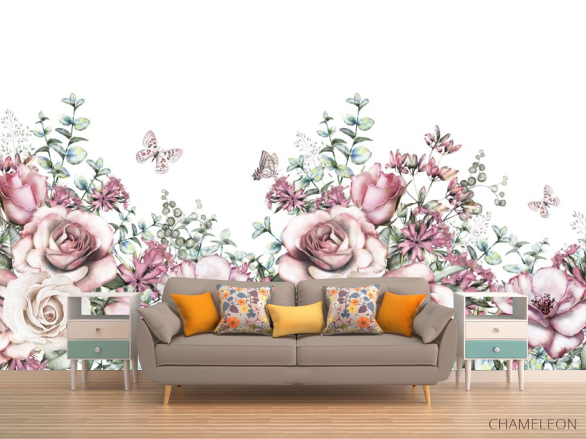 Фотообои розовые акварельные розы на белом фоне - 1