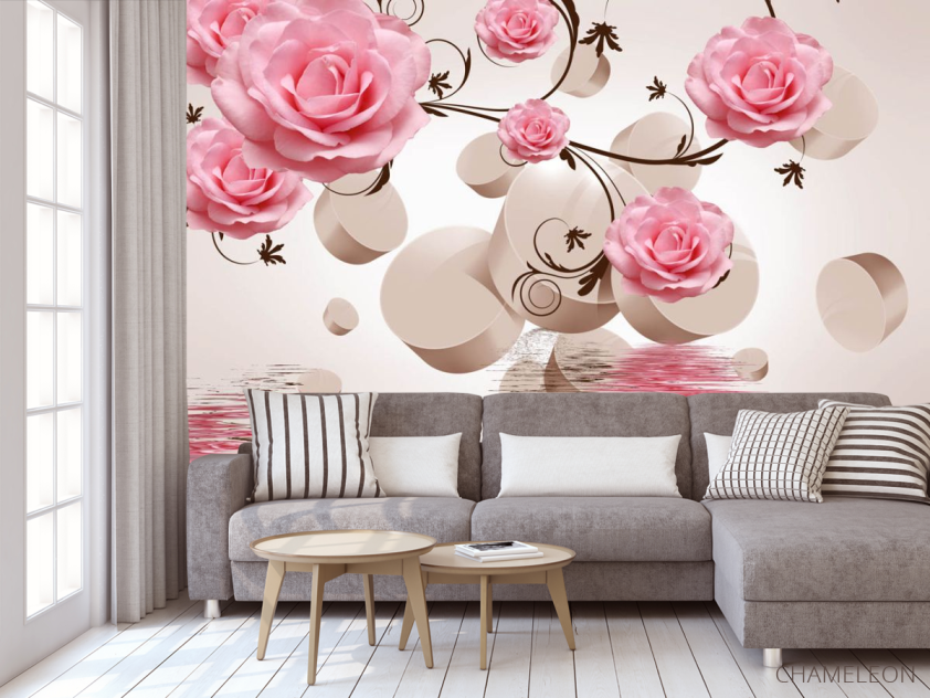 ФотообоиРозовые розы и 3д сферы - 3