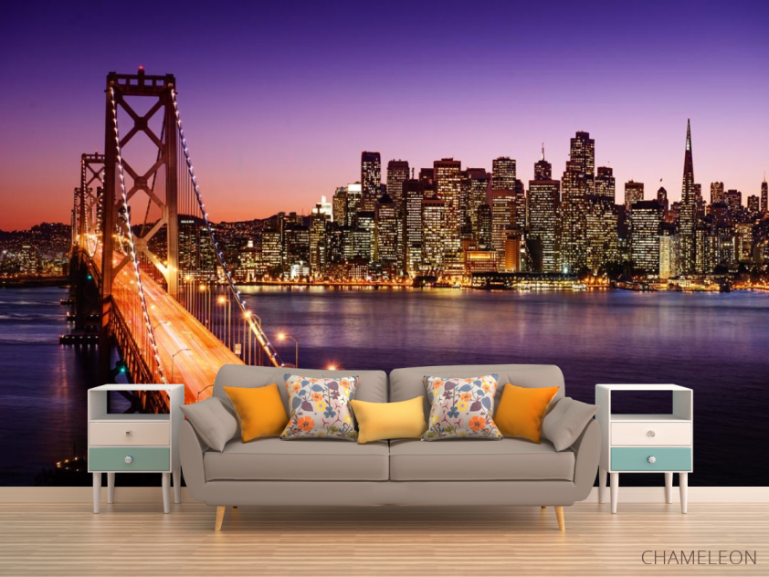 Фотообои мегаполис над фиолетовой рекой - 1