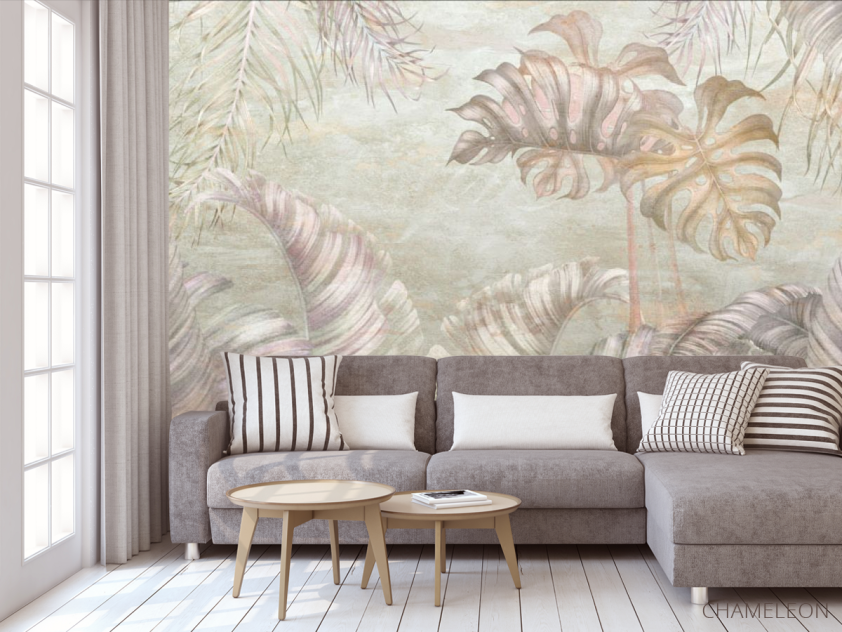 Фотообои Розовые тропические листья - 3