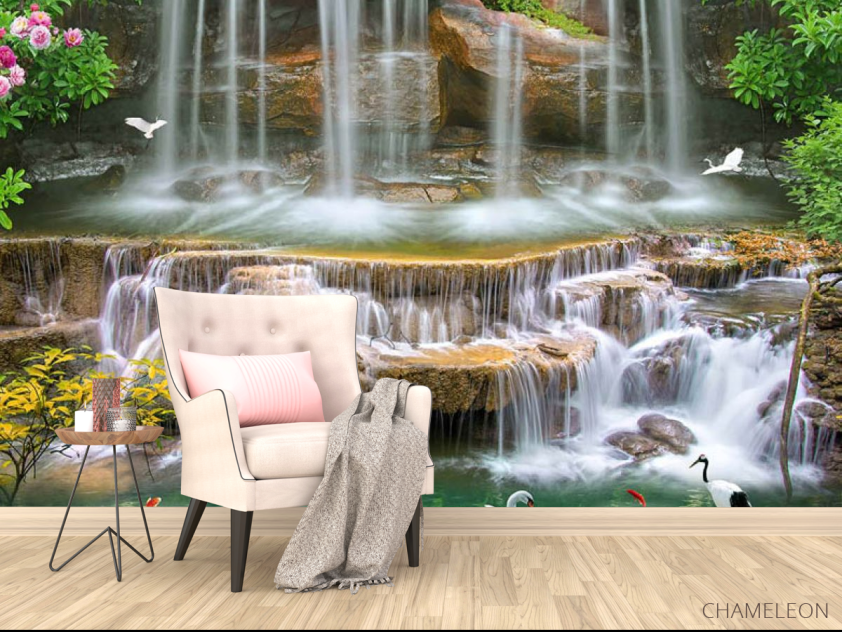 Фотообои 3д водопад и лебеди - 4