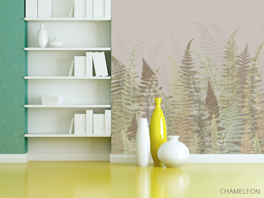 Фотошпалери листя папороті зелено бежевий відтінок - 3