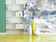 Фотошпалери дизайнерські квіти з золотом сині. - 3