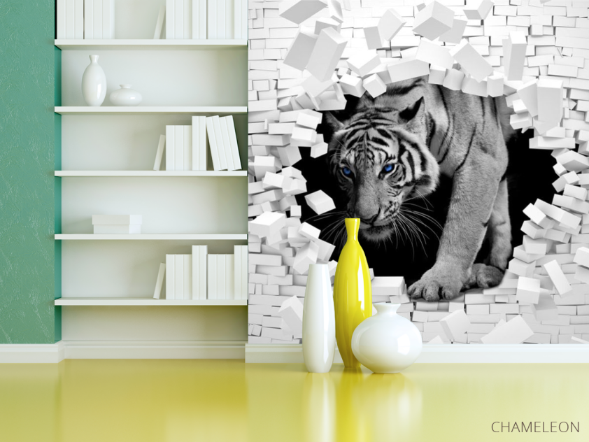 Фотошпалери Тигр із кам'яної стіни - 3