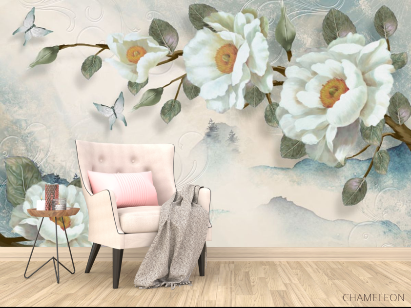 Фотообои Цветы на бирюзовом фоне - 4