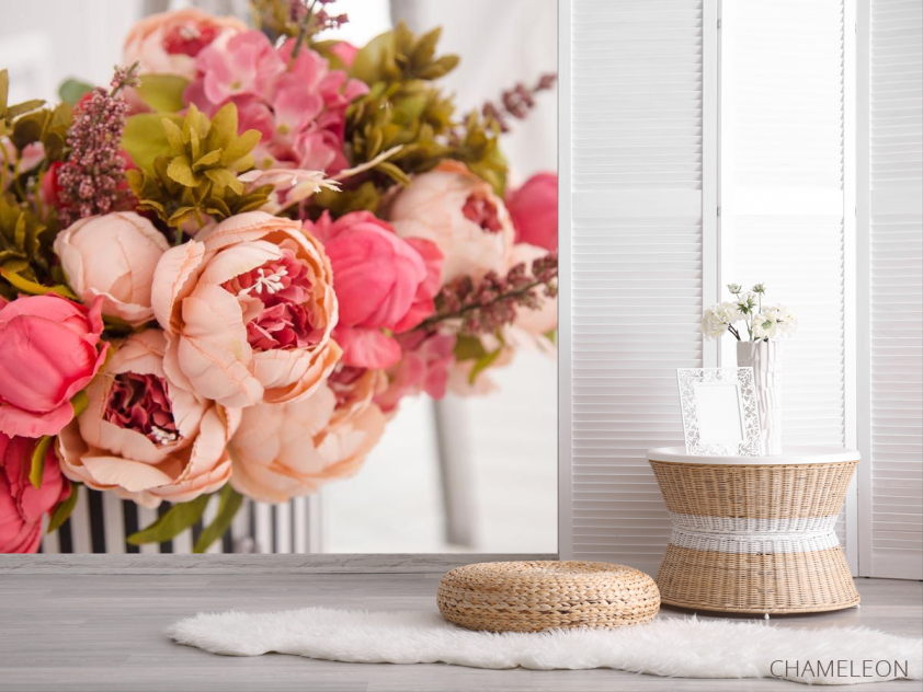 Фотошпалери рожевий букет вкорзине - 2