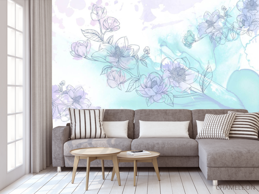 Фотообои Голубые векторные цветы - 3