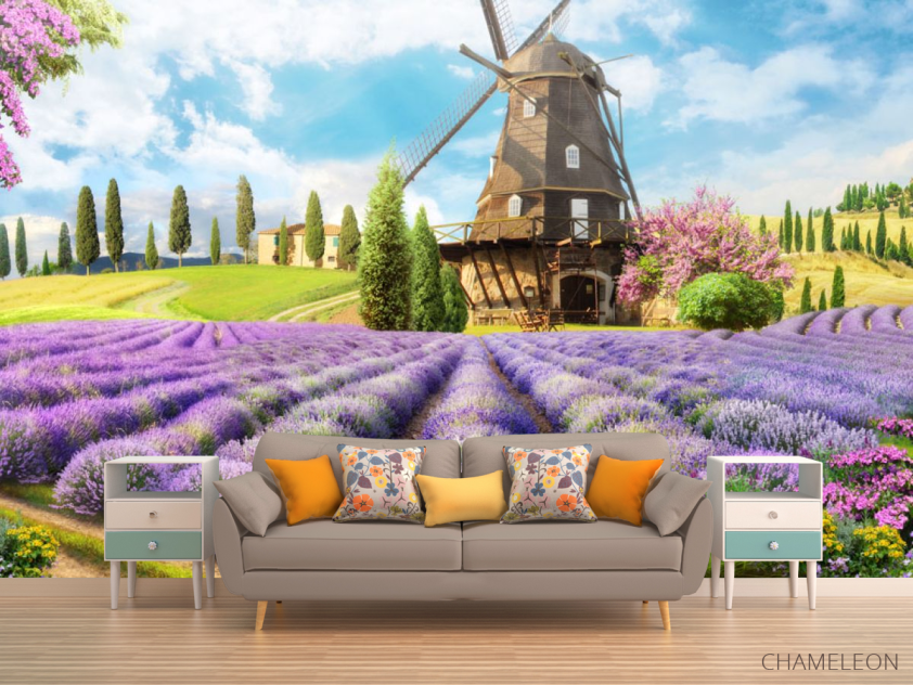Фотообои Фреска с мельницей и лавандой - 1