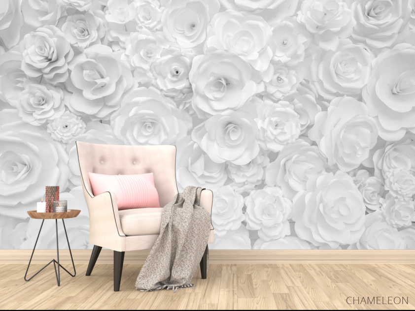 Фотообои Белая стена из бумажных цветов - 4