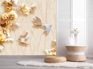 Фотошпалери Стеоскопические квіти і голуби - 2