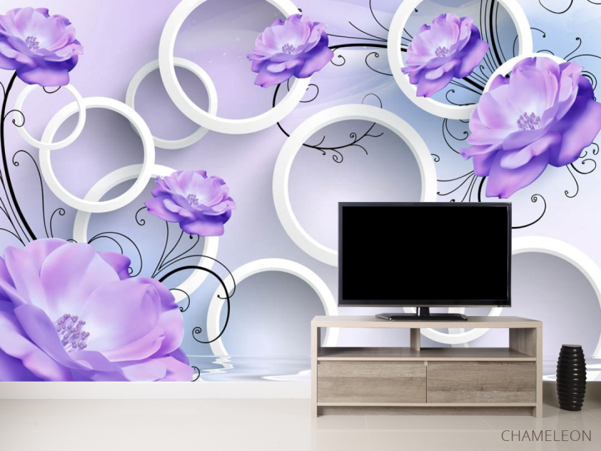 Фотообои Фиолетовые цветы и 3д круги - 2