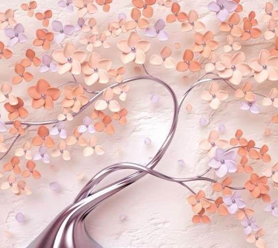 Фотошпалери 3д дерево персикового кольору 23078