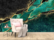 Фотообои зелёный мрамор с золотом - 4