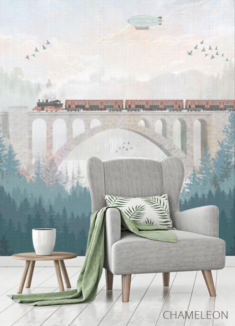 Фотообои Поезд на мосту в детскую - 3