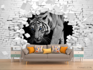 Фотообои  Тигр из каменной стены - 1