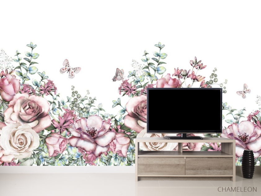 Фотообои розовые акварельные розы на белом фоне - 2