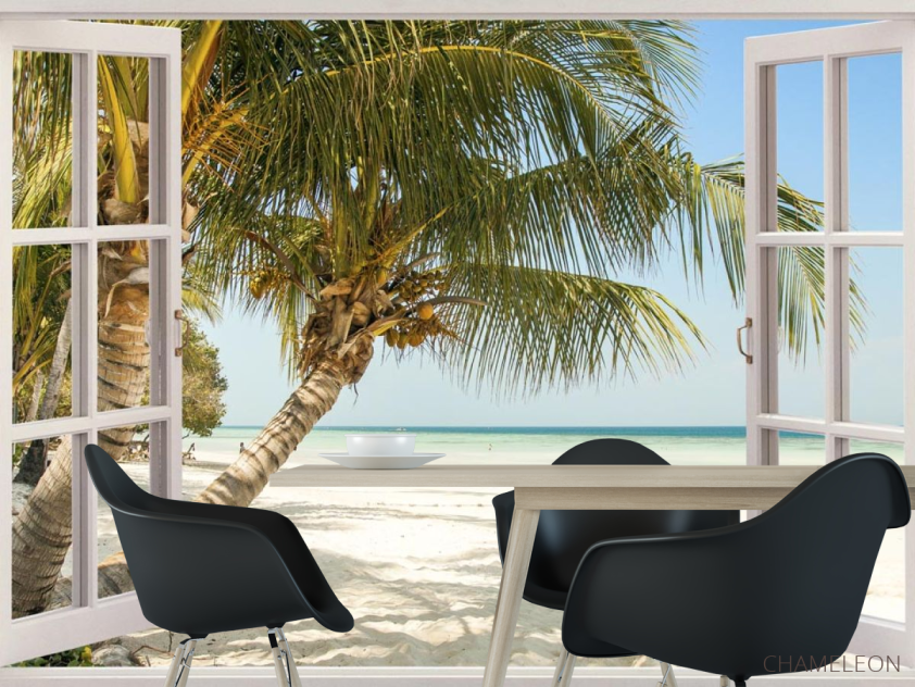 Фотошпалери Пальма і море у вікні - 1